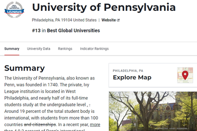 宾夕法尼亚大学世界排名(宾夕法尼亚大学世界排名多少?)